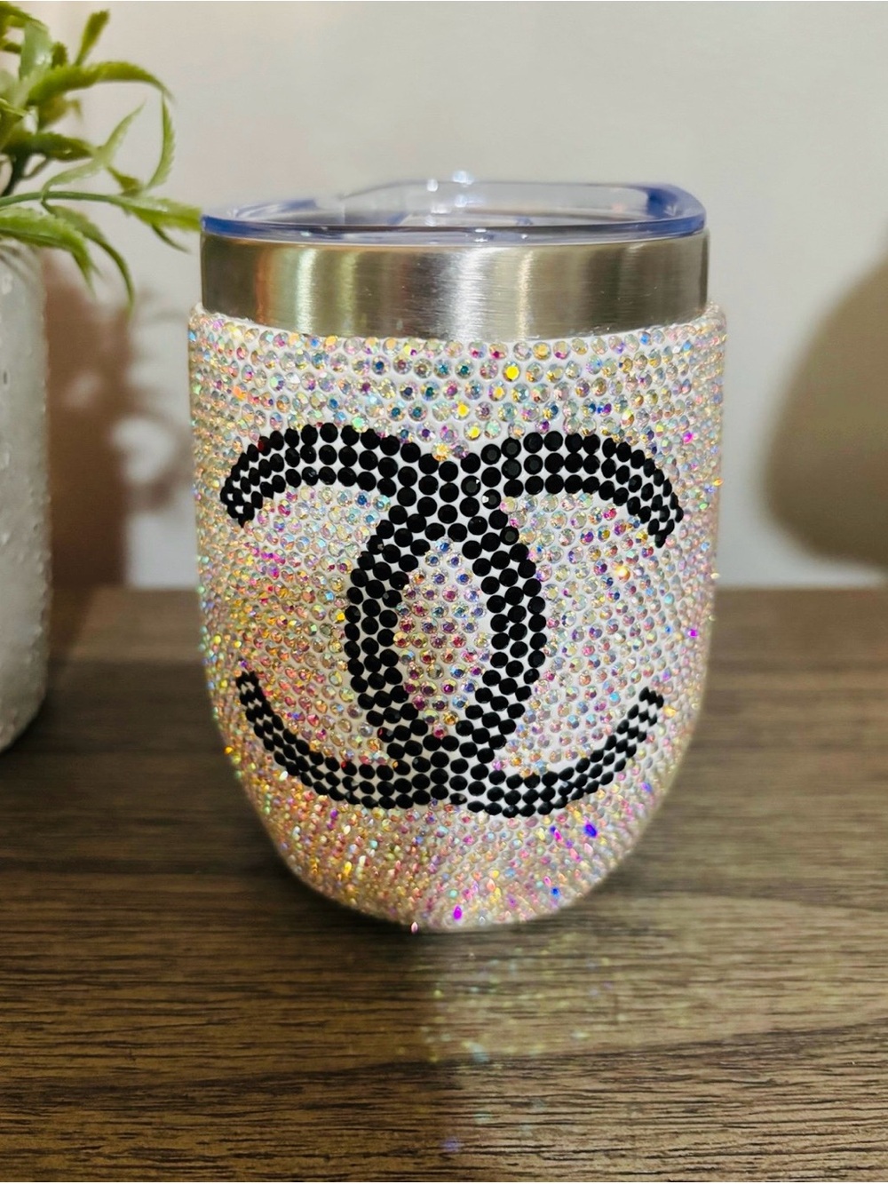 Sparkling Crystal Rhinestone Tumbler with Black Interlocking Logo